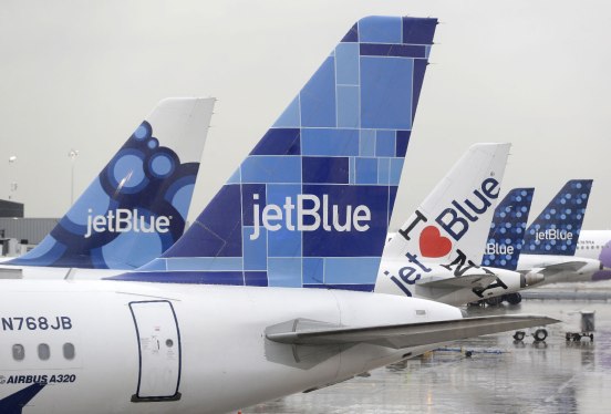 array of JetBlue tail fins