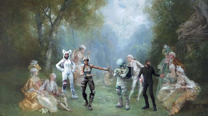 Théodore Levigne (1848-1912) painting with Fortnite characters