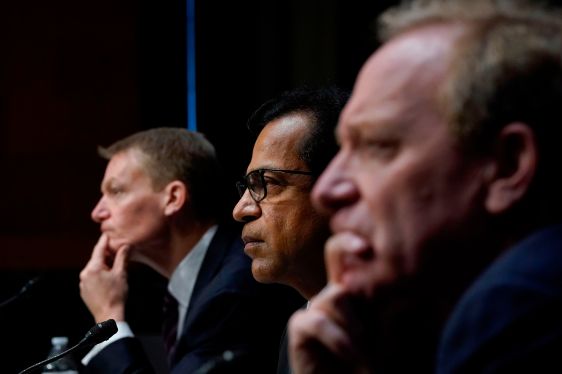 FireEye CEO Kevin Mandia, SolarWinds CEO Sudhakar Ramakrishna and Microsoft President Brad Smith
