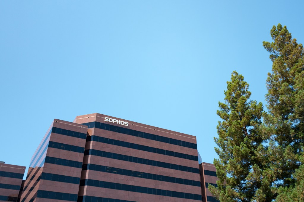 Headquarters with logo and signage for the software and network security company Sophos in the Silicon Valley town of Santa Clara, California