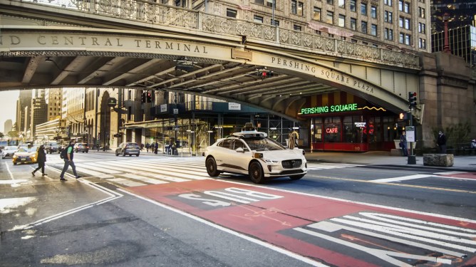 Waymo Driver Jaguar I-Pace mapping NYC at grand central
