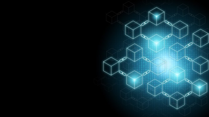 Image of digital boxes to represent blockchain/decentralized autonomous organization disruption,