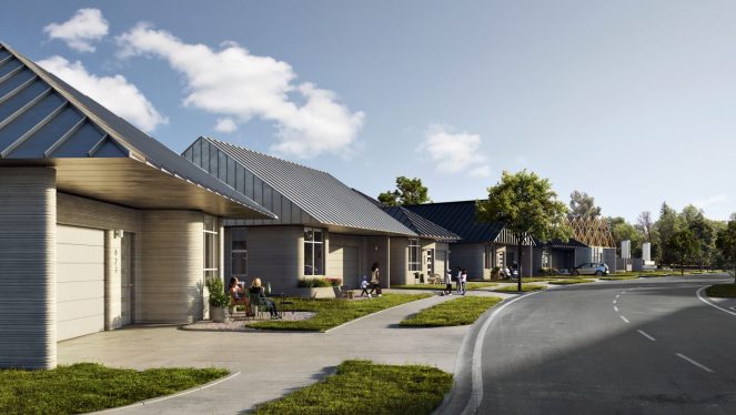 3D-printed homes on a street