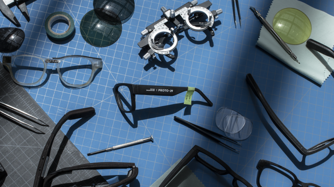 A promo image for Google's augmented reality glasses