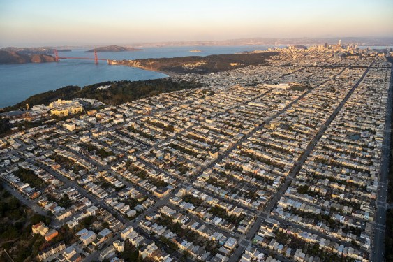 Golden Gate Bridge and Outer Richmond district of San Francisco. Iconic cities of the USA.
