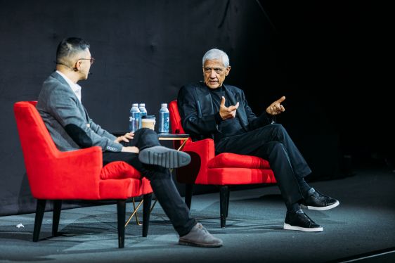 Vinod Khosla seated, onstage