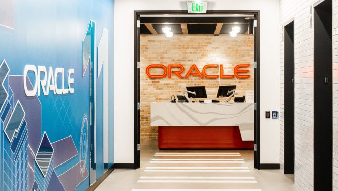 Signage is displayed at the cloud infrastructure department of an Oracle Corp. office in Seattle, Washington