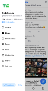 Screenshot of Bluesky menu tab