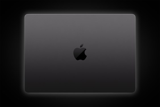 Apple MacBook Pro M3 in 'space black' color, top down, lid closed