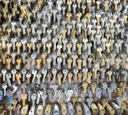 Keys on wall of locksmith
