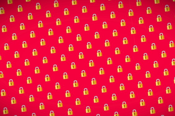 yellow padlocks patterned on a red background