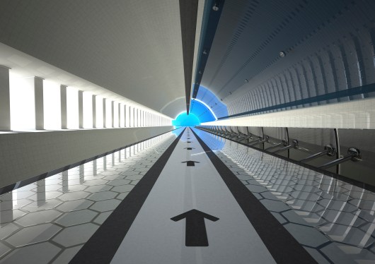 Take-Off ramp in a tunnel. Illustration.