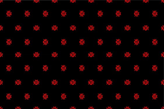 bug-shaped images in red featuring bitcoin logos on a black background