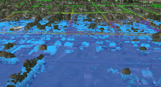 A flood model generated by Neara's AI and machine learning features.
