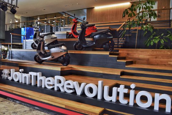 The new Ola electric scooters displayed during its launch at the Ola headquarters in Bangalore