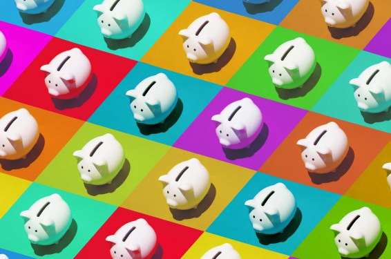 Multi-colored piggy bank grid