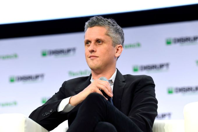 Box CEO Aaron Levie on stage at TechCrunch Disrupt in San Francisco in 2019.
