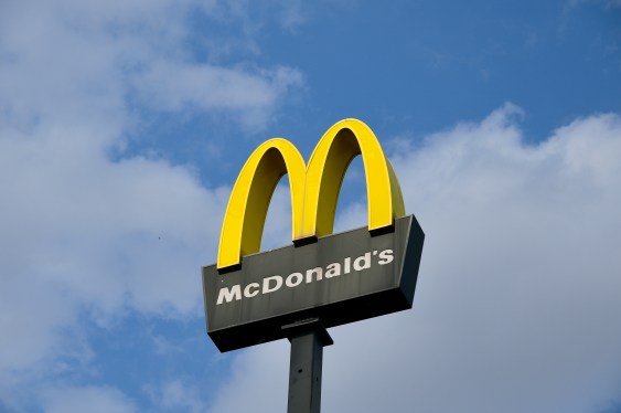 Iconic "Golden Arches" McDonald's fast food restaurant sign