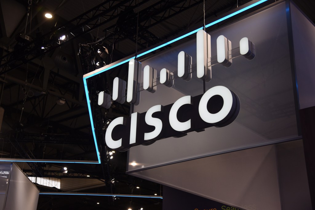 The CISCO brand logo during the Mobile World Congress Barcelona 2023.