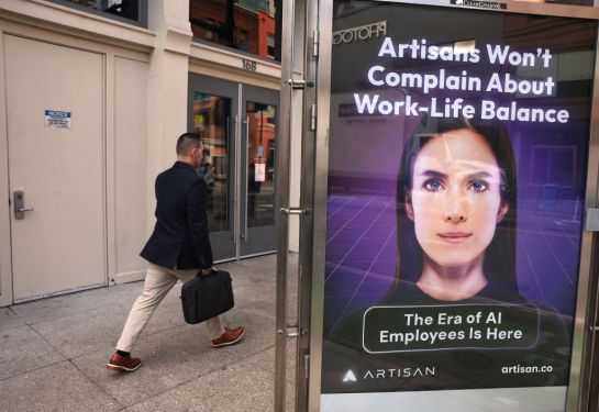 An ad for AI company Artisan is posted on 2nd Street on December 05, 2024 in San Francisco, California.