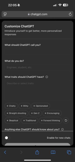 OpenAI ChatGPT custom instructions