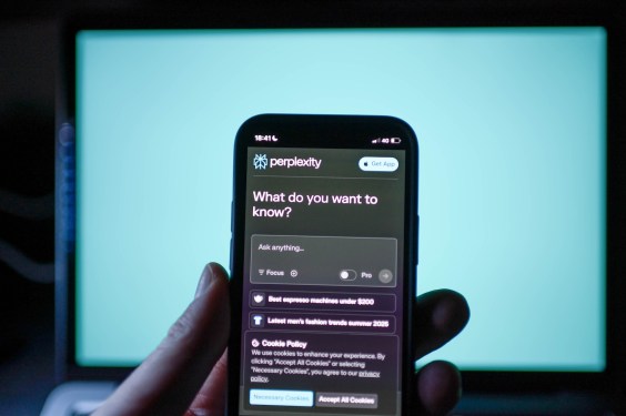The Perplexity AI website is displayed on a smartphone screen.