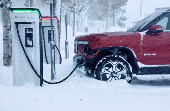 Rivian Electric Car Charging Station, in winter