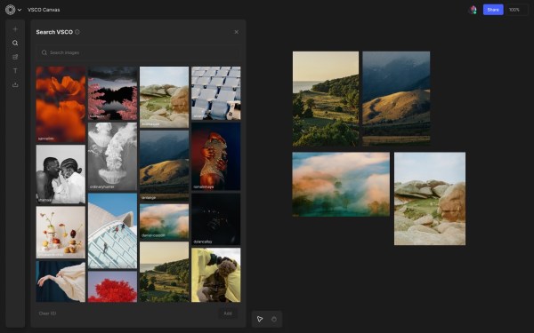 VSCO's moodboarding product Canvas