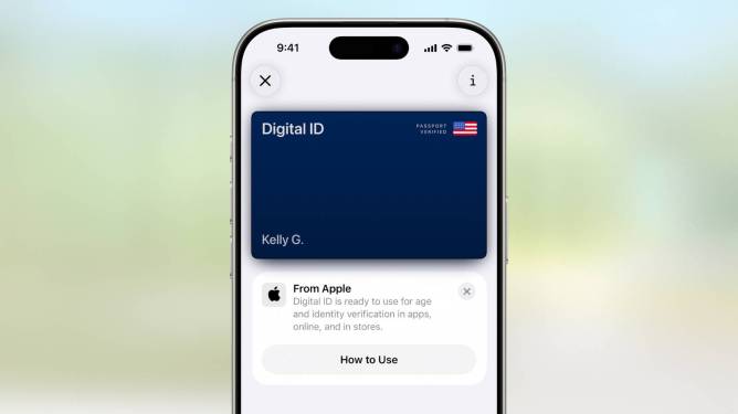 Apple Wallet shows a digital ID.