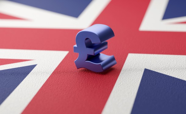 Pound sterling symbol with UK Flag