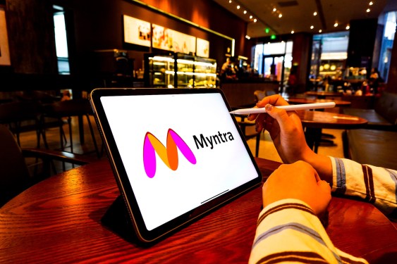 Myntra logo on iPad screen