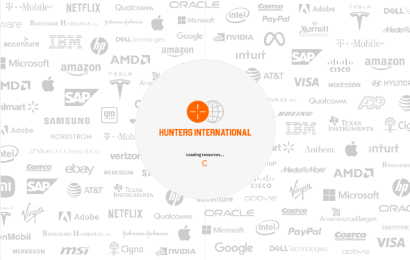 A screenshot of the Hunters International website and logo.