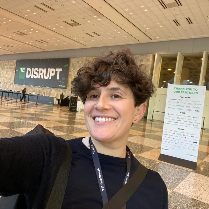 a photo of Germ CEO Tessa Brown, taking a selfie at TechCrunch Disrupt in San Francisco