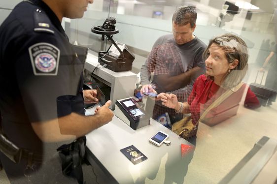 a photo of a border interaction at an airport in Florida (file photo)