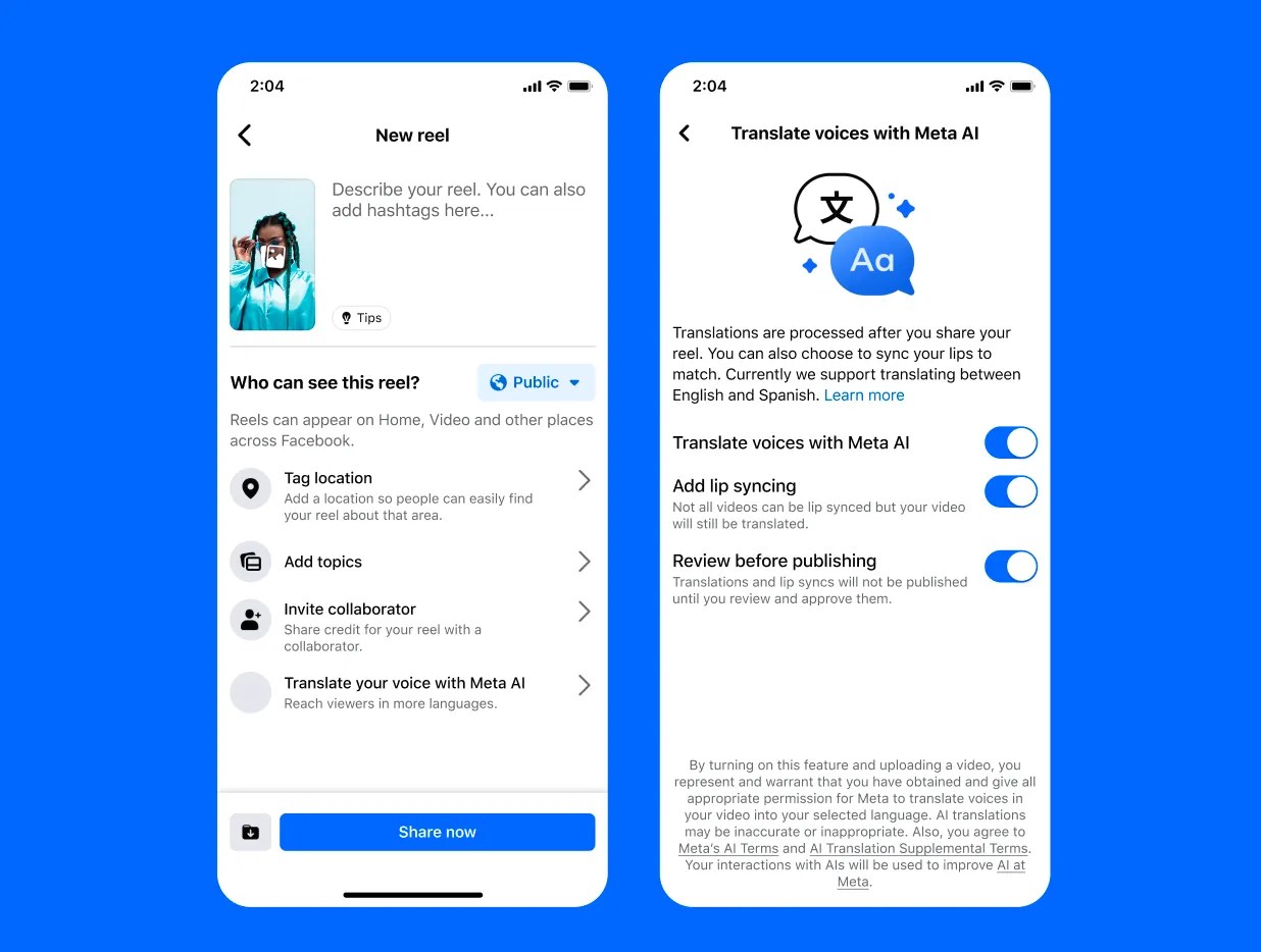 a pair of screenshots showing the new translation feature in Instagram