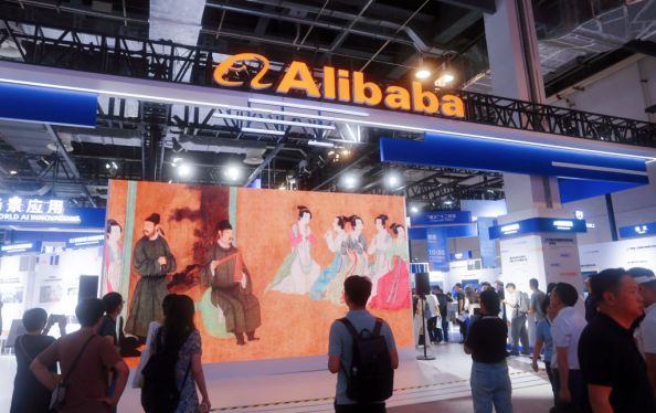 the Alibaba exhibition area at the WAIC World Artificial Intelligence Conference in Shanghai, China