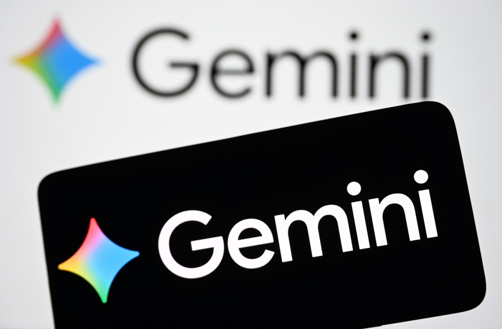 a Gemini logo of a generative artificial intelligence chatbot developed by Google AI is seen on a smartphone