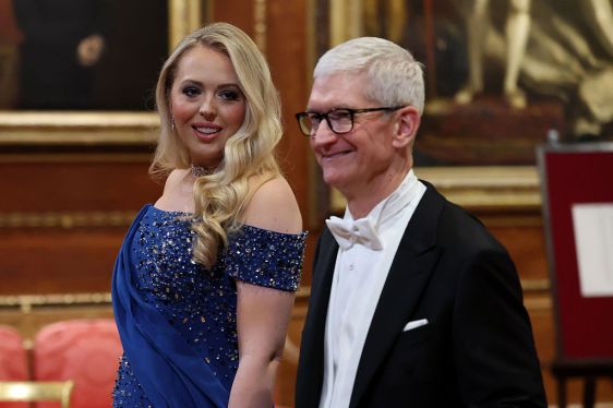 WINDSOR, ENGLAND - SEPTEMBER 17: Tiffany Trump and Tim Cook, Apple CEO attend the State visit by the President of the United States of America at Windsor Castle on September 17, 2025 in Windsor, England. President Trump is in England from Sept. 16-18 on his second UK state visit, with the previous one taking place in 2019 during his first presidential term. (Photo by Anna Moneymaker/Getty Images)