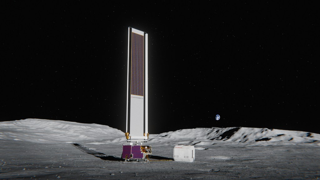 render of Honda/Astrobotic regenerative fuel cell system on the moon.
