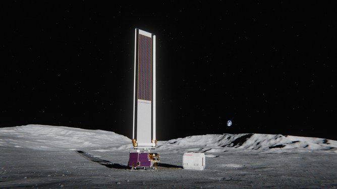 render of Honda/Astrobotic regenerative fuel cell system on the moon.