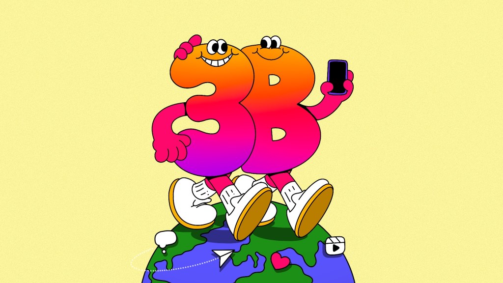 cartoon 3 and B taking a selfie