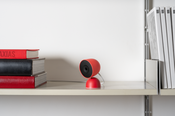 red Nest Cam Indoor on shelf
