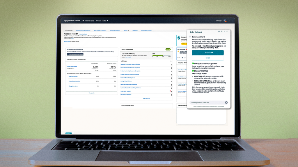 Amazon Seller Assistant on a laptop screen