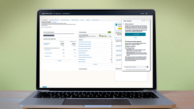 Amazon Seller Assistant on a laptop screen