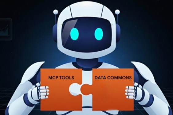 render of robot holding Data Commons and MCP Server puzzle pieces