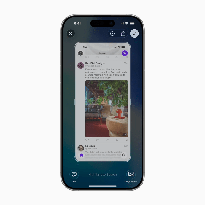 A screenshot showing Apple Intelligence Visual Intelligence update, which now understands content on the screen 