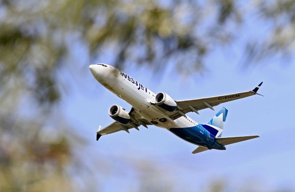 A WestJet 737 airplane departs from Toronto Pearson International Airport in Mississauga, Ontario, on September 9, 2025.
